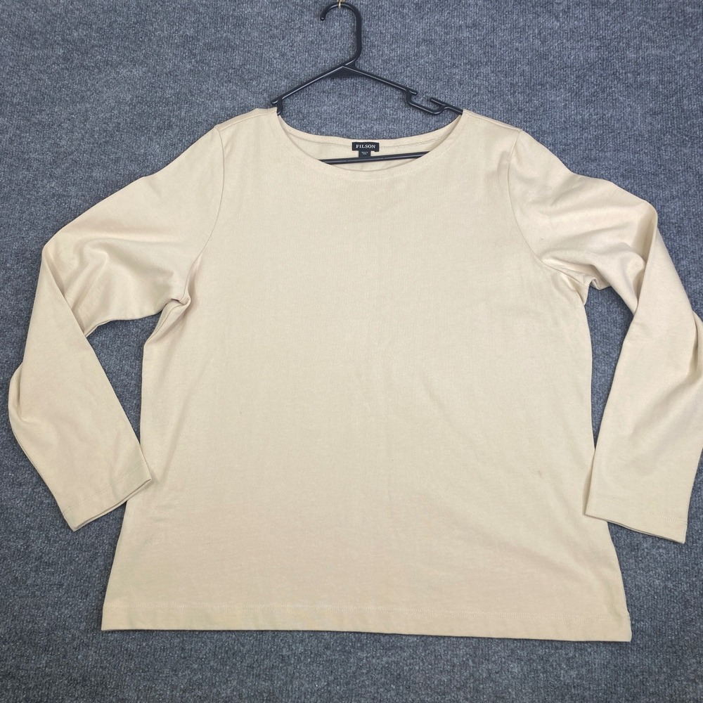 Filson Womens XL Long Sleeve Cotton T-Shirt Beige Tan Crew Neck Top Peru